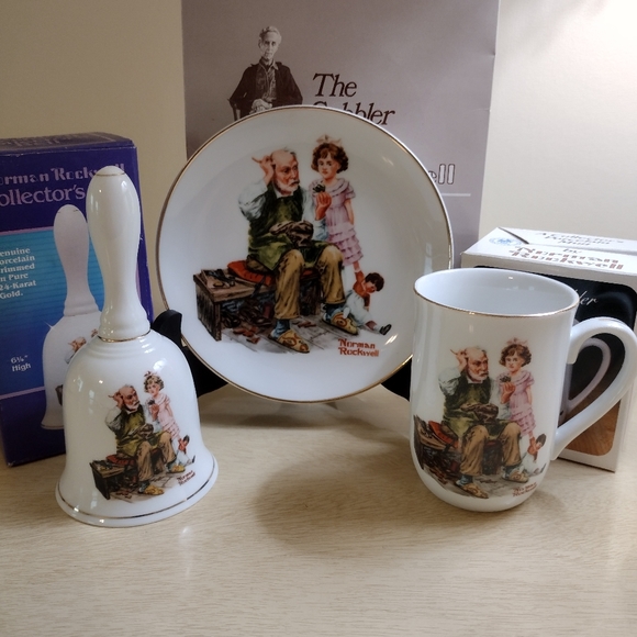 Norman Rockwell Museum Inc. Other - Norman Rockwell Museum Inc., "The Cobbler", Commemorative Bell, Cup & Plate